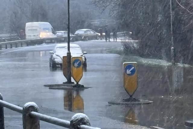 The flooded road at Asfordby Hill this morning IMAGE Daniel Gregory