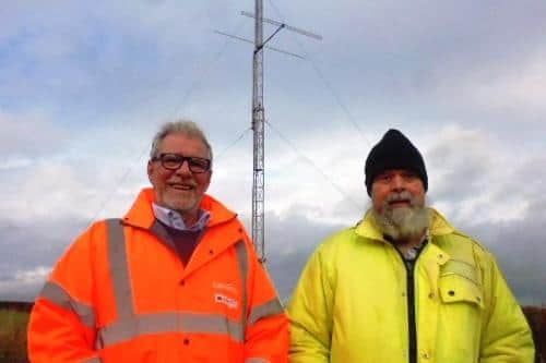 From left, Gino Salvatore (Galliford Try liaison manager) and Patrick McCracken (103 The Eye executive director) at the radio station's communication mast
