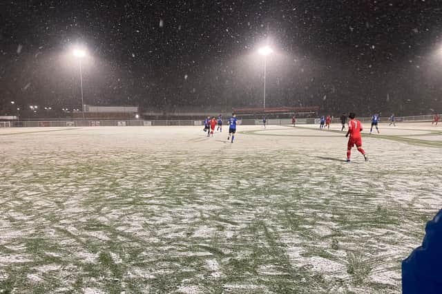 The Melton pitch before the game was abandoned. Photo: Chris Chapman.