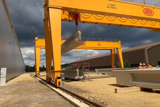 Some of the huge precast beams being produced Freyssinet at Asfordby for HS2