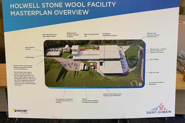 An information board showing how the new Saint Gobain factory will be set up