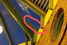 The cracked glass roof of the Bell Centre indicated by the red marking IMAGE Melton Police