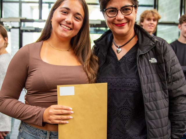 Students sharing their GCSE results.