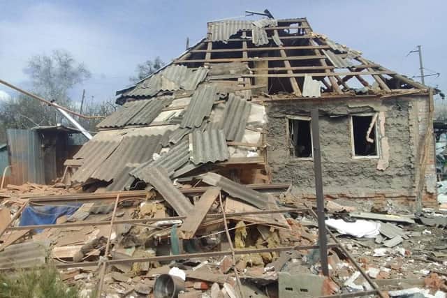 The ruins of Nataliia's family home after it was destroyed by a Russian rocket last year