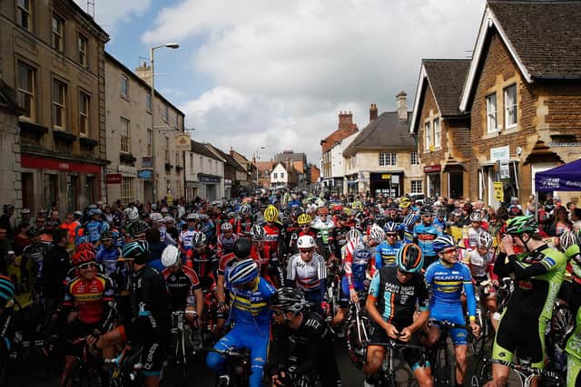 Riders gather at the start in Oakham in 2014.