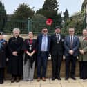 Attendees at Saturday morning's service in Memorial Gardens, from left: Amanda Fare (WRAF), Rev Nina Austin, Deputy Mayor Helen Cliff, Helen's husband Steven, Nick Pridden (British Legion), Gordon Watts (British Legion), Lyndsay Armer (British Legion), Paul Hing