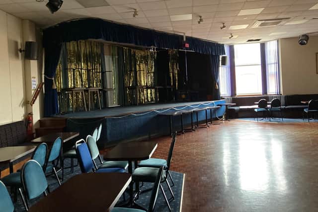 The large concert room at Melton's Legion club building