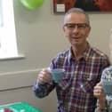 Enjoying a hot drink at a Macmillan coffee morning at Thorpe Arnold back in 2021