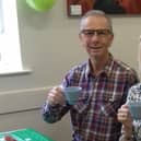 Enjoying a hot drink at a Macmillan coffee morning at Thorpe Arnold back in 2021