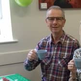 Enjoying a hot drink at a Macmillan coffee morning at Thorpe Arnold back in 2021