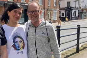 Nataliia Kirichuk pictured in Burton Street with Phil Balding, who has given her family a home in Melton