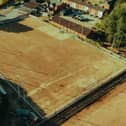 A drone photo of Holwell Sports FC's stadium, illustrating the current drought conditions in this region IMAGE Melton and around from ABOVE Steely DRONE