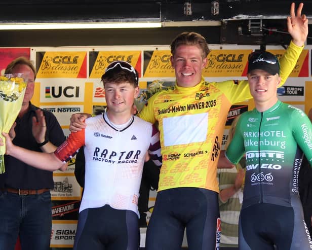 Winner Ben Granger (centre), runner-up Otto Van Zenden (right) and third-placed Dylan Hicks. Photo by Nick Rennie.