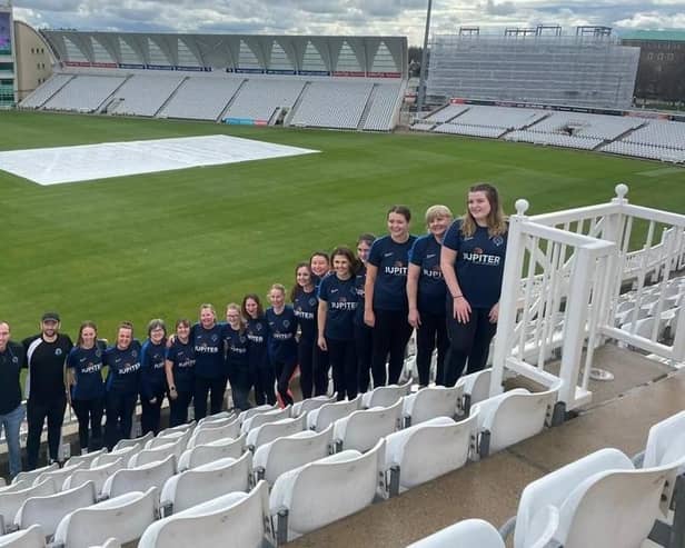 Belvoir's players at Trent Bridge in their new kit, sponsored by Jupiter Asset Management.