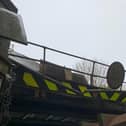 The damaged railway bridge at Ketton on the line between Melton Mowbray and Peterborough