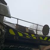 The damaged railway bridge at Ketton on the line between Melton Mowbray and Peterborough