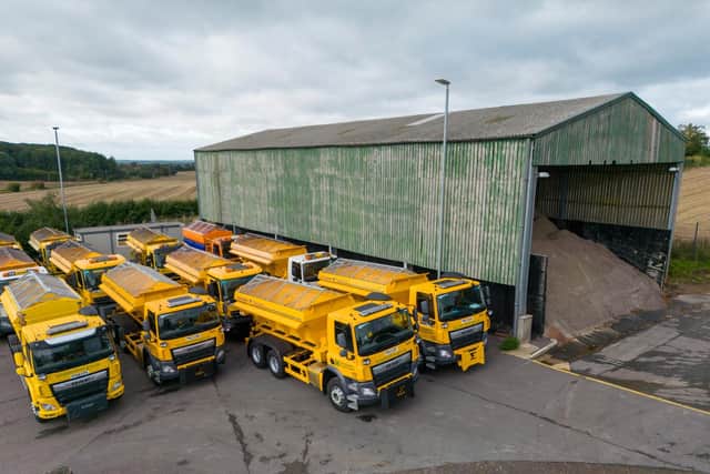 The gritters outside a Leicestershire salt barn