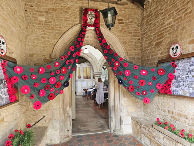 Poppy remembrance: St Denys Church Eaton entrance. Photo: S F Bradley