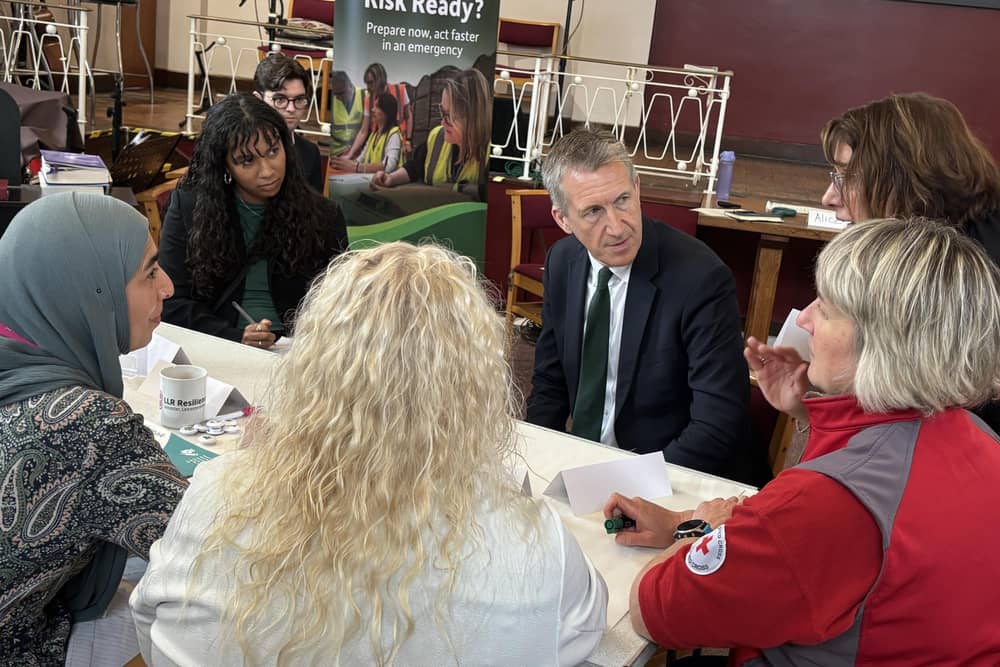 Security Minister Dan Jarvis chats residents and members of the Local Resilience Forum (LRF) covering Leicester, Leicestershire and Rutland