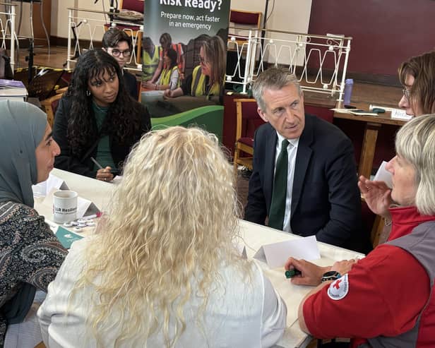 Security Minister Dan Jarvis chats residents and members of the Local Resilience Forum (LRF) covering Leicester, Leicestershire and Rutland