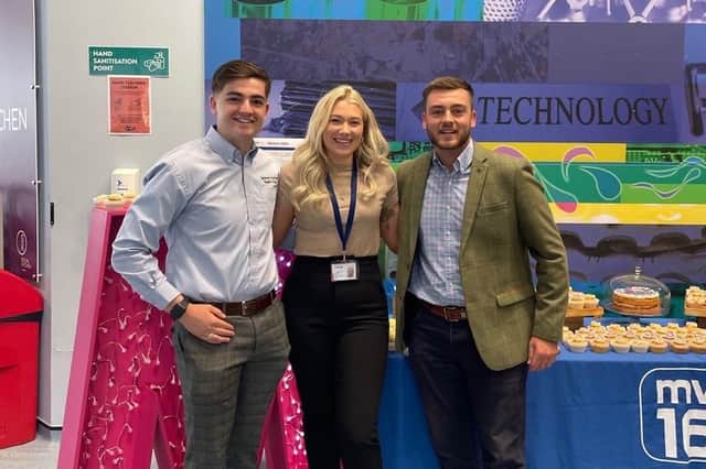 Former MV16 students, Archie Hutchinson, Amy Hinsliff Smith and James Rowell,  pictured as they returned to inspire current students as part of the college's 10th anniversary celebrations