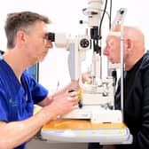 Optegra optometrist Oliver Bowen-Thomas and patient Jim Hayles