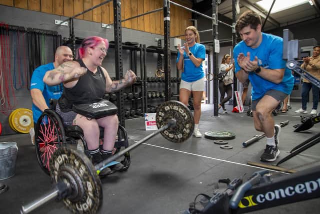 Natalie South-Law celebrates after completing a lift at the Hambo ThrowdownPHOTO Alistair Langham/S17 Photography