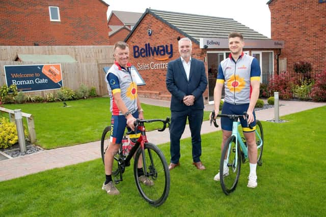 Duncan Carrier (left) and his son Wilf Carrier (right) with Bellway Sales Manager Kenny Lattimore