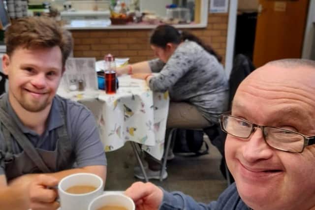 Two members of staff from Welly's Workplace who serve at the country park cafe