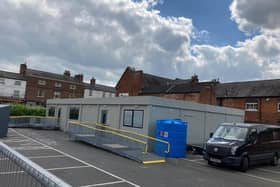 The portable building in the Burton Street car park which has administered the Covid vaccines since the summer