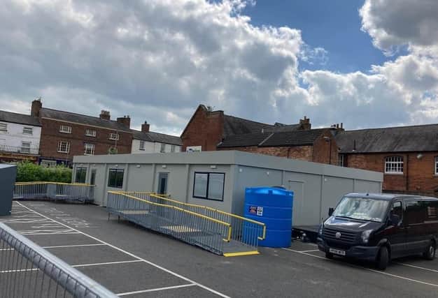 The portable building in the Burton Street car park which has administered the Covid vaccines since the summer