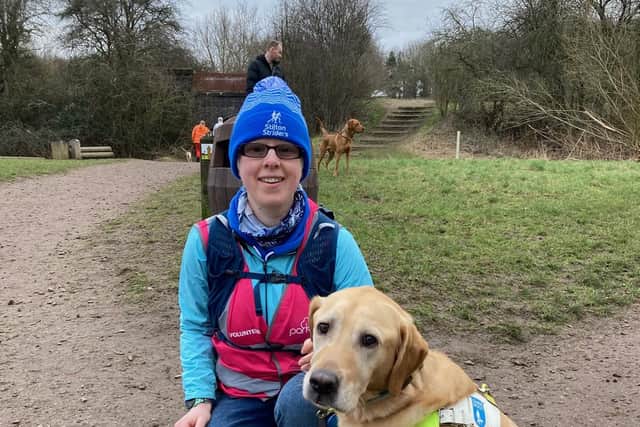 Volunteer Leigh Pick with her guide dog at Saturday's Parkrun