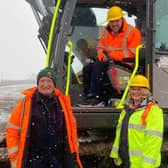 Roads Minister Richard Holden (centre) pictured during his visit to see the start of work on the NEMMDR on Friday with Melton Council leader, Joe Orson, and county council deputy leader, Deborah Taylor