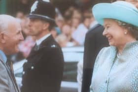 Geoff Woodward reunited with Her Majesty during her 1996 visit to Melton