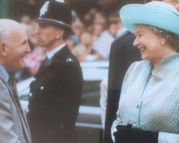 Geoff Woodward reunited with Her Majesty during her 1996 visit to Melton