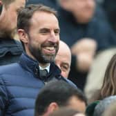 England manager Gareth Southgate takes his seat for the English Premier League football match between Newcastle United and Aston Villa at St James' Park in Newcastle-upon-Tyne, north east England on October 29, 2022. (Photo by LINDSEY PARNABY/AFP via Getty Images)