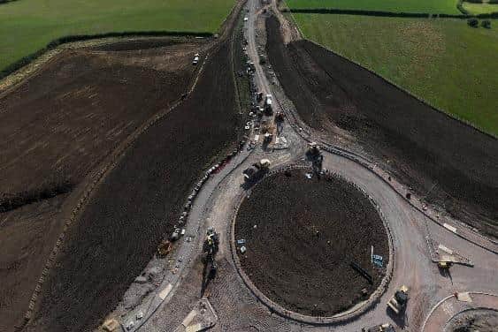 A drone image of work on roundabout 2 of the NEMMDR project on Scalford Road