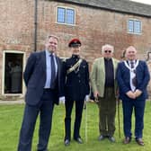 The official opening of Melton's new almshouses, from left, Melton MP Edward Argar, the High Sheriff of Leicestershire John Chatfeild-Roberts, trustee Simon Shouler and Mayor of Melton, Councillor Tim Webster