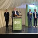Some of the Melton & Syston candidates pictured on stage during the General Election result announcement early this morning (Friday), from left, Andy Konieczko (Lib Dem), Alastair McQuillan (Green), Zafran Khan (Lab), Marilyn Gordon (Ind) and Pete Morris (Reform UK)