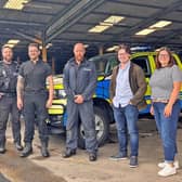 From left: Sarah Procter with Freya, PC Stuart Venables, PC Matthew Houghton, SGT Rob Cross, Deputy PCC Oliver Bryan and Leanne Parker at a trailer tagging session