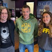 Jamie Vardy with The Regal co-owner Jacob Mundin and cinema employee Evie Aguera-Castilla