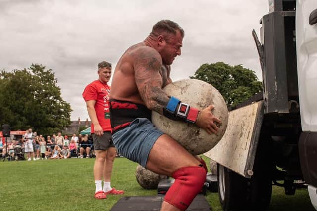 An athlete feeling the strain at Power in the Park 2024 in Melton Mowbray IMAGE WJM Photography