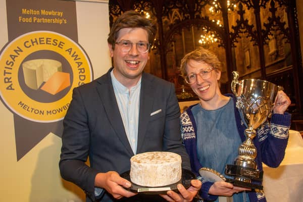 Martin and Hazel Tkalez, of Pevensey Cheese Company, celebrate winning Supreme Champion accolade at the 2022 Artisan Cheese Awards at Melton with their Pevensey Blue
PHOTO Mepics