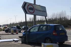 The aftermath of a collision at the A46 crossroads which involved Seagrave parish councillor Paul Simpson's wife several years ago