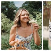 Georgia Jones pictured picking elderflowers at Belvoir Farm and (right) a bottle of the firm's Elderflower Cordial