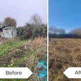Before and after photos of one of the eight vacant allotments in Melton which were cleaned up by Melton Lions and the borough council