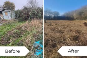 Before and after photos of one of the eight vacant allotments in Melton which were cleaned up by Melton Lions and the borough council