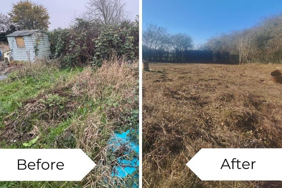 Before and after photos of one of the eight vacant allotments in Melton which were cleaned up by Melton Lions and the borough council