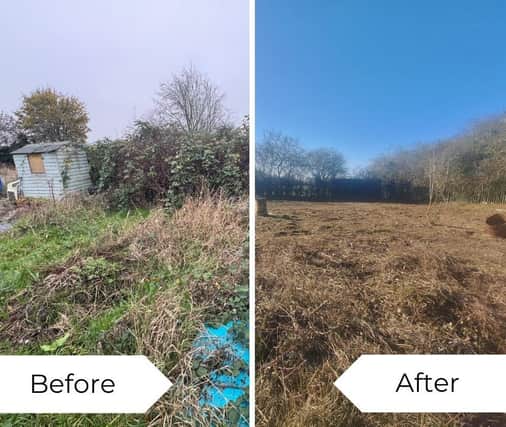 Before and after photos of one of the eight vacant allotments in Melton which were cleaned up by Melton Lions and the borough council