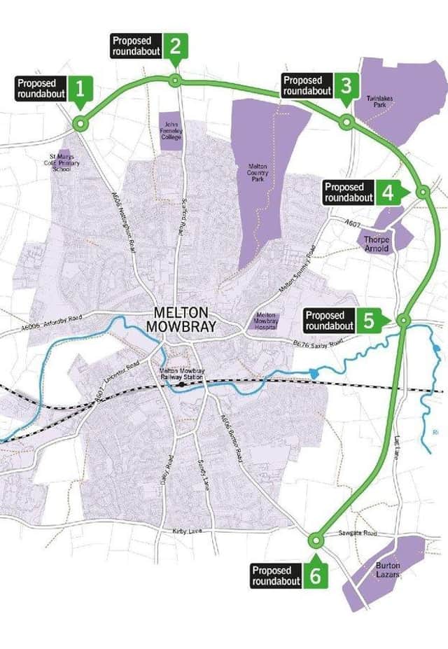 The route of the MMDR and where it will pass to the north and east of Melton Mowbray